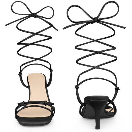 Allegra K- Kitten Heel Square Toe Strappy Sandals