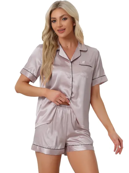 cheibear - Satin Pajamas with Shorts Lounge Set