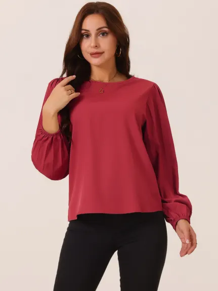 Allegra K - Elegant Pleated Long Sleeve Blouse