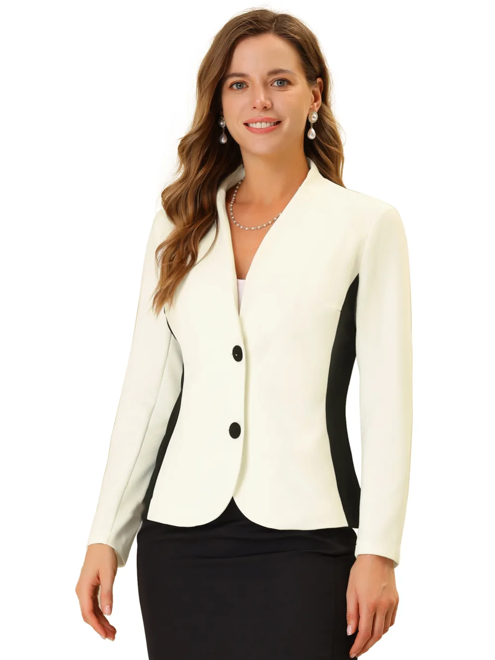 Allegra K- Collarless Button Contrast Color Blazer