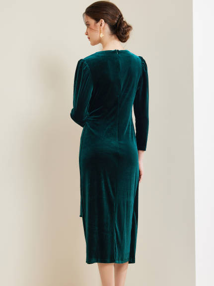 INSPIRE CHIC - Velvet Wrap V-Neck Maxi Dress