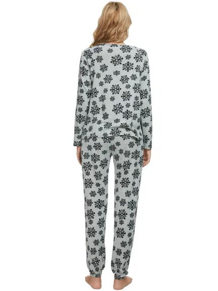 cheibear - Lounge Long Sleeve Nightwear with Pockets