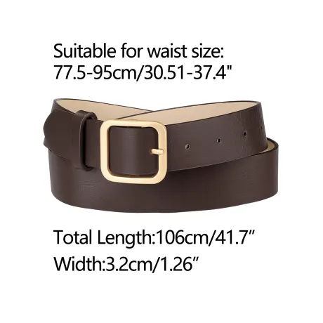 Allegra K- Square Pin Gold Buckle Wide Leather Waist Belt