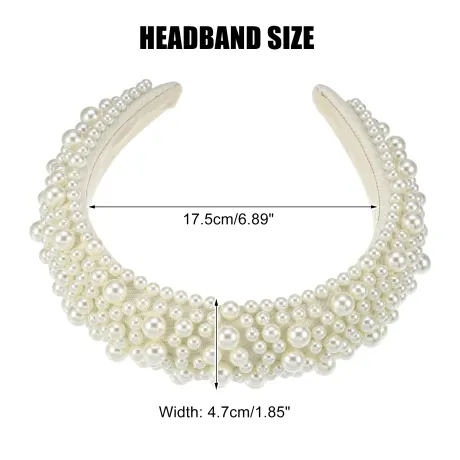 Unique Bargains - Faux Pearls Wide Padded Headband