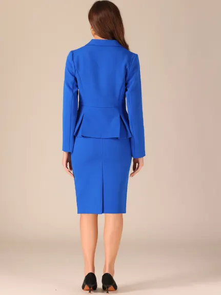 Allegra K- Suit Set-2 Pieces Peplum Blazer and Pencil Skirt