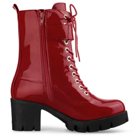 Allegra K- Zip Platform Chunky Heel Combat Boots