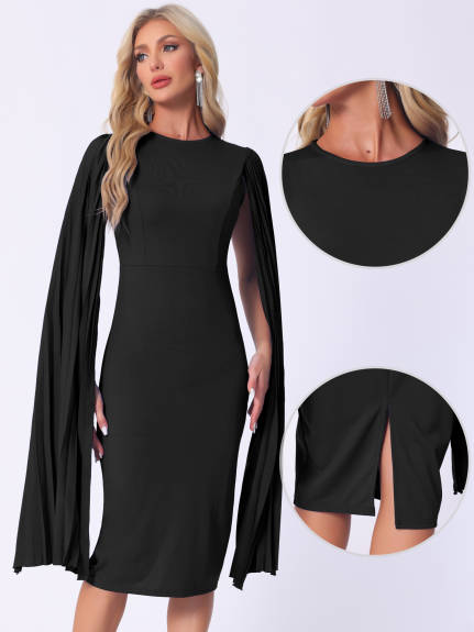 Allegra K - Cloak Sleeve Evening Pencil Cape Dress