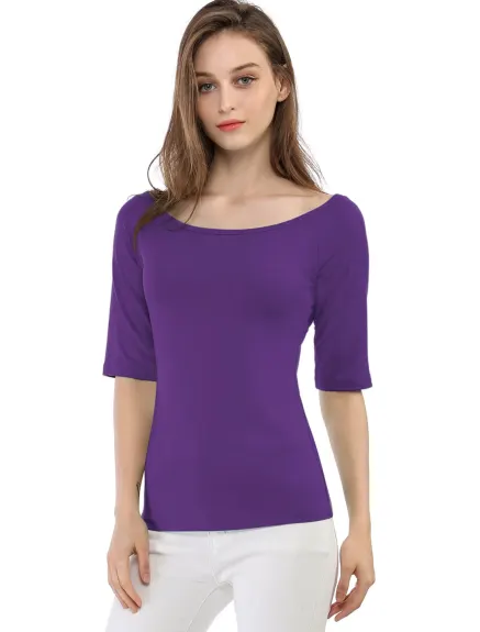 Allegra K- Half Sleeves Fitted Layering T-Shirt