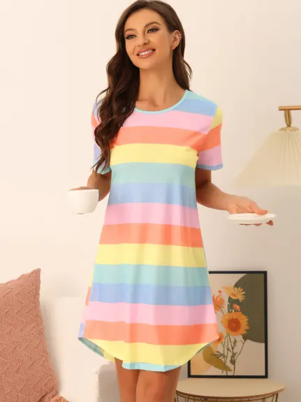 Cheibear - Colorful Striped Short Sleeve Nightshirt