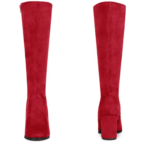 Allegra K- Round Toe Solid Chunky Heels Knee High Boots