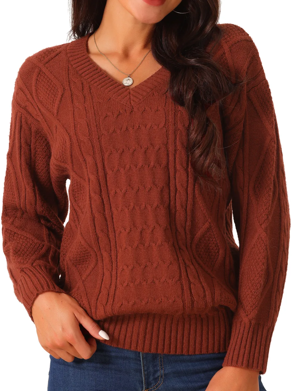 Allegra K - V Neck Casual Loose Sweater