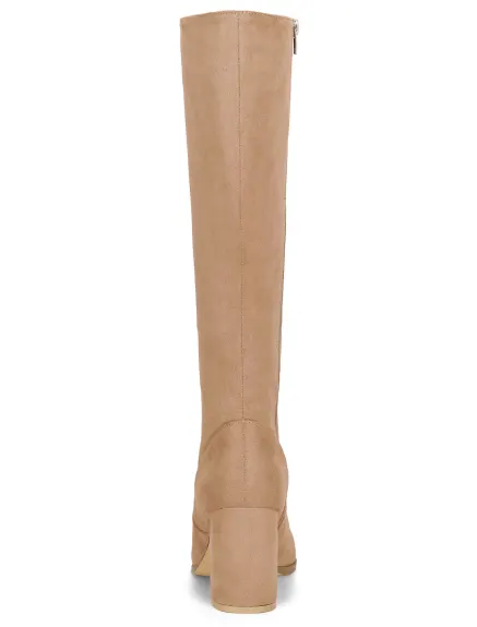 Allegra K- Side Zipper Chunky Heel Knee High Boots