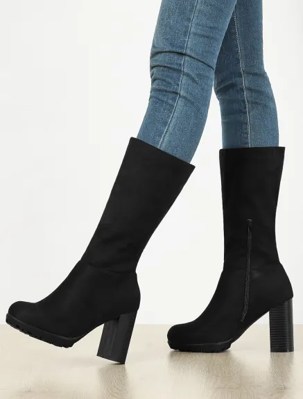 Allegra K- Mid Calf Block Heel Boots