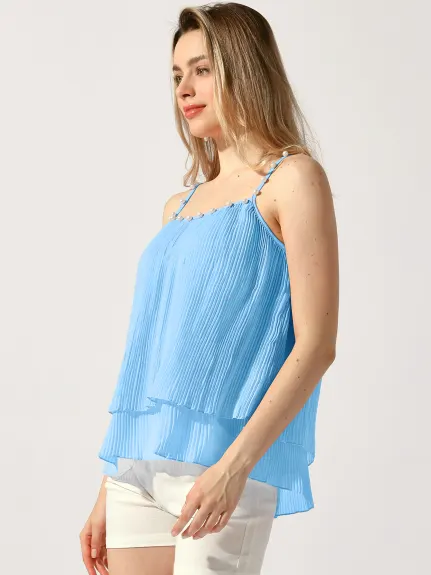 Allegra K - Double-Layer Pleated Ruffle Spaghetti Strap Top