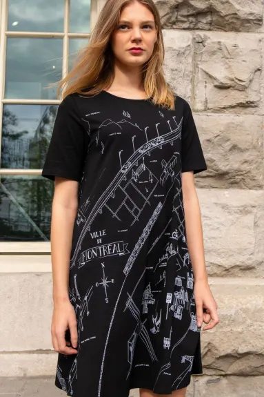 Annick - A La Carte A-Line Dress Montreal Map Print Black