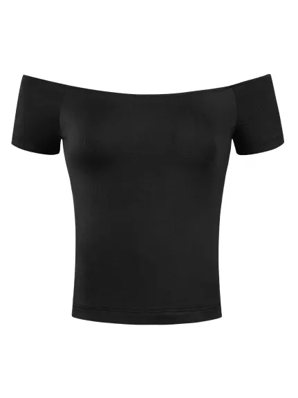 Allegra K- Off Shoulder Solid Slim Fit Tees