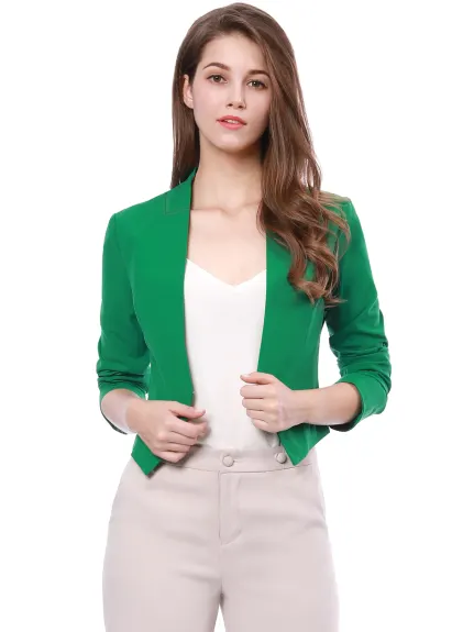 Allegra K- Suit Collarless Cropped Blazer Jacket