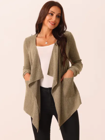 Allegra K - Sweater Knit Irregular Hem Drape Cardigan