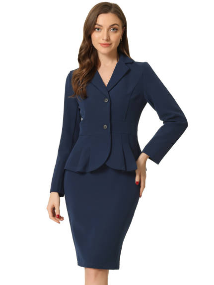 Allegra K- Suit Set-2 Pieces Peplum Blazer and Pencil Skirt