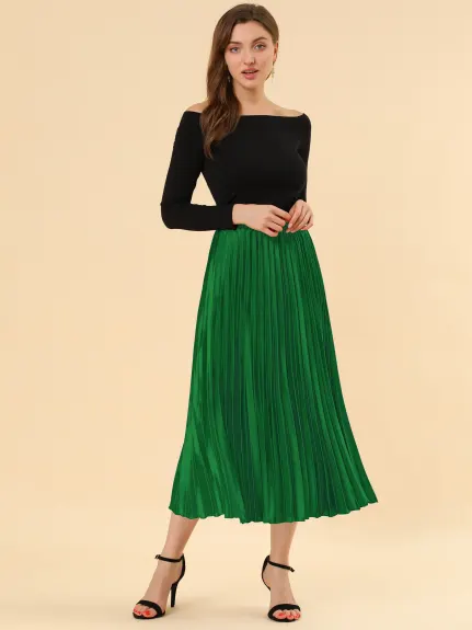 Allegra K - Elastic Waist Accordion Pleated Midi Skirt