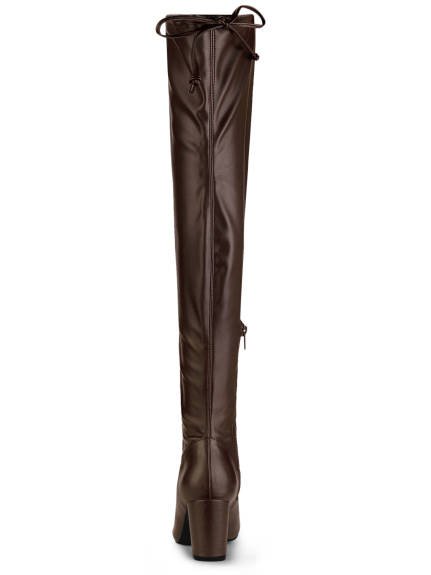 Allegra K- Thigh High Block Heels Pointed Toe Tall Boots