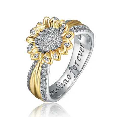 Rachel Glauber Two-Tone with Clear Cubic Zirconia Nature Inspired Ring