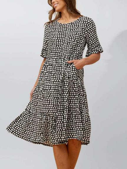 Annick - Vanessa Midi Dress A-Line Polka Dot Tiered Skirt