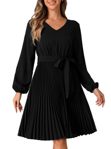 INSPIRE CHIC - Tie Waist Pleated a Line Flowy Dress