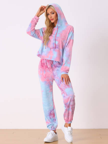 Allegra K - Tie Dye Pullover Hoodie Jogging Tracksuit