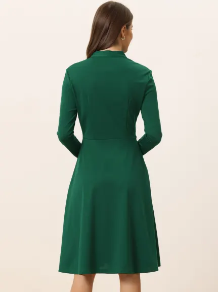 Allegra K- Tie Neck Knit Long Sleeve Midi Sheath Dress