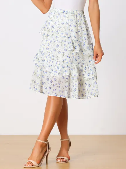 Allegra K- Ruffle Hem Layered Chiffon Midi Skirt