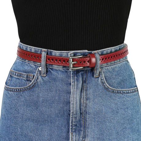 Allegra K- Skinny Faux Leather Hollow-out Thin Waist Belt