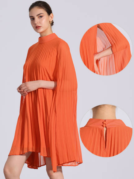 Allegra K - Chiffon Cloak Sleeve Pleated Cape Dress