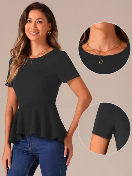 Allegra K - Short Sleeve Round Neck Peplum Blouse