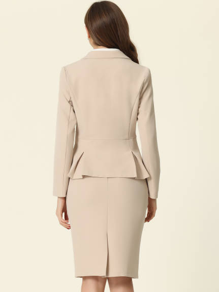 Allegra K- Suit Set-2 Pieces Peplum Blazer and Pencil Skirt