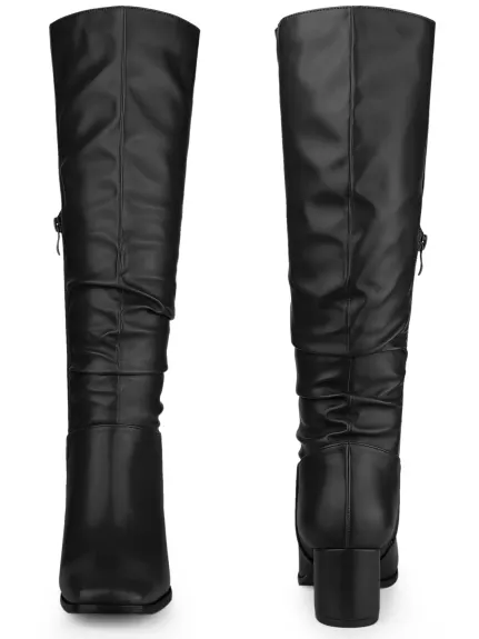 Allegra K - Slouch Square Toe Block Heel Knee High Boots