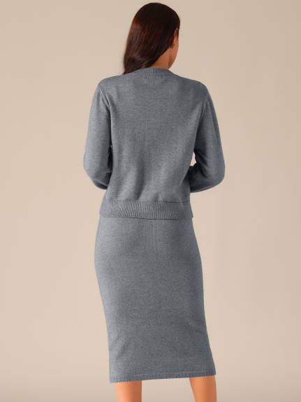 Allegra K - Two Piece Sweater Midi Skirt Suits