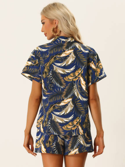 Allegra K - Hawaiian Floral Shirt and Shorts Outfits