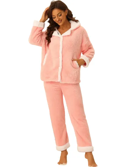 cheibear - Long Sleeve Button Down Warm Flannel Pajamas Set