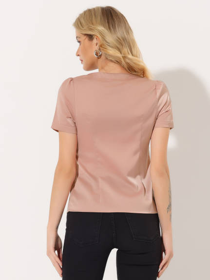 Allegra K - Round Neck Satin Casual Henley Shirt