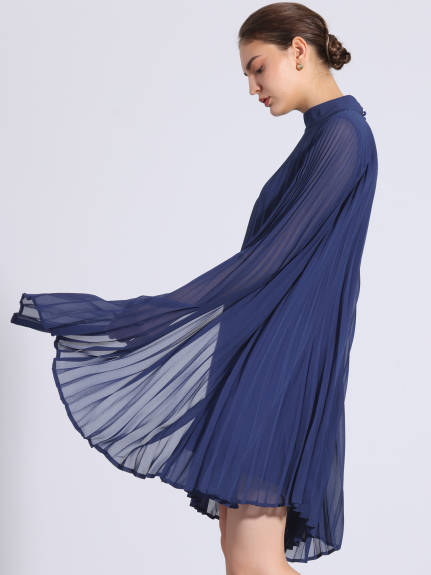 Allegra K - Chiffon Cloak Sleeve Pleated Cape Dress