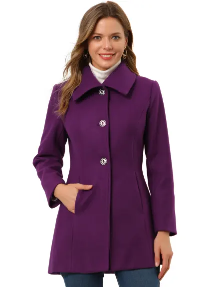 Allegra K- Single Breasted Turndown Collar Overcoat