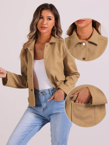 Allegra K - Winter Button Down Cropped Coat