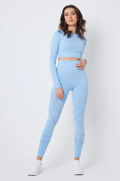 Twill Active Seamless Marl Laser cut Full Sleeve Crop Top