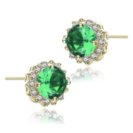 Genevive Sterling Silver with Colored Cubic Zirconia Button Stud Earrings