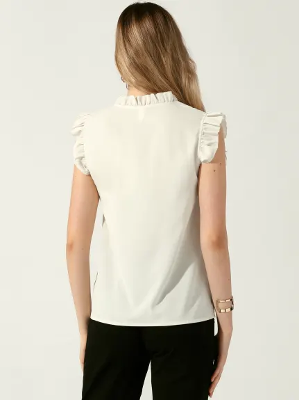 Allegra K - Ruffle Mock Neck Sleeveless Pleated Blouse