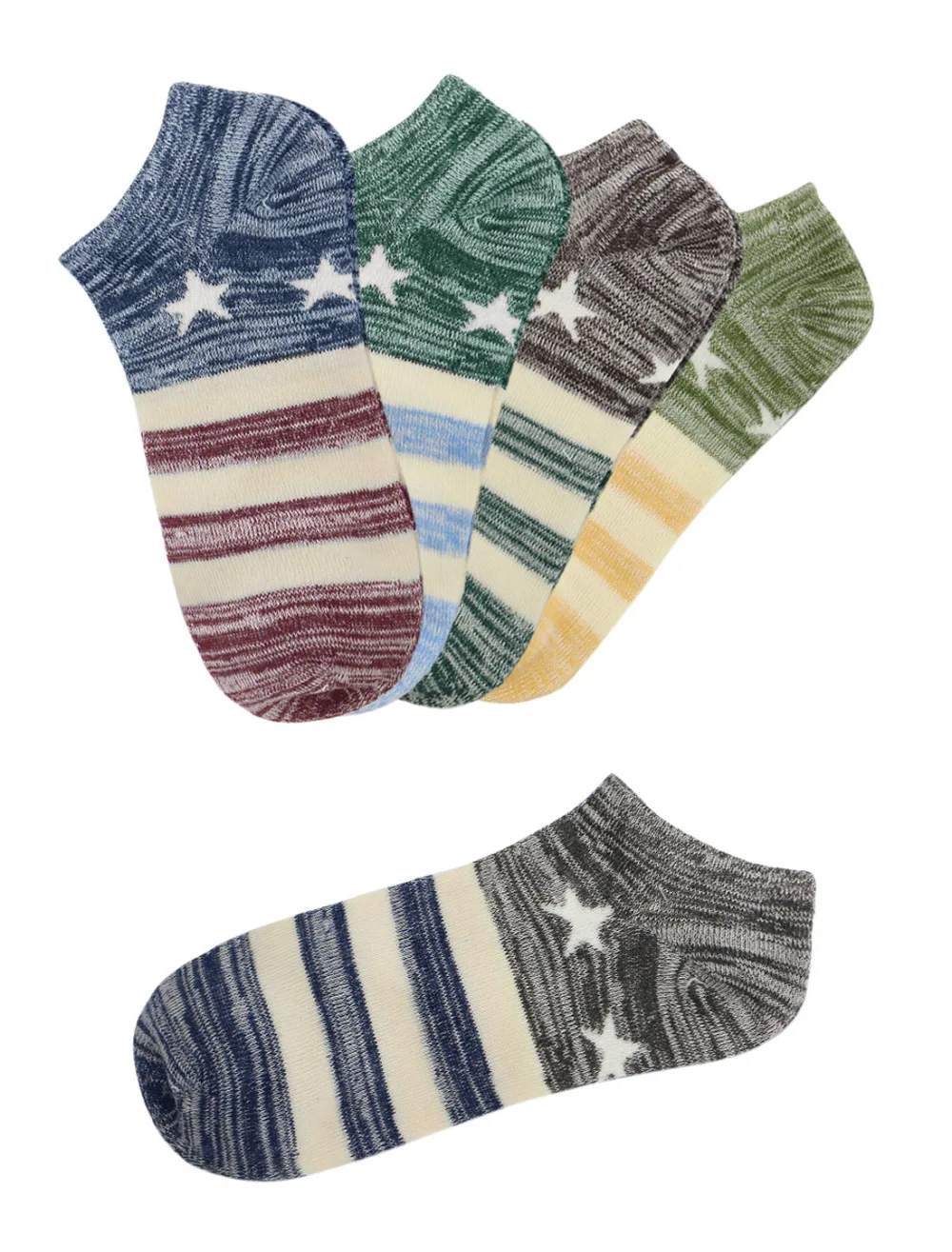 Allegra K- 5 Pairs Stripes Stars Low Cut Socks