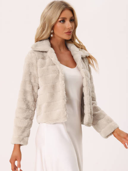 Allegra K- Faux Fur Fluffy Coat Collar Cropped Jacket