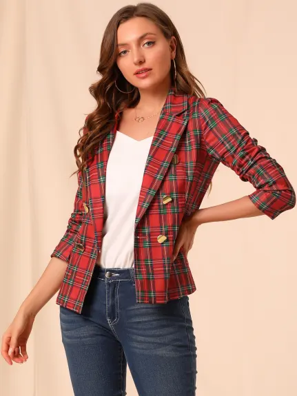 Allegra K- Plaid Notched Lapel Blazer Jacket