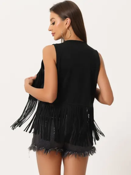 Allegra K- Fringe Open Front Tassel Cardigan